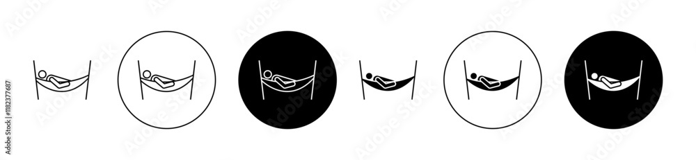 Person in hammock icons set in black filled and outlined style Person in hammock icons set in black filled and outlined style