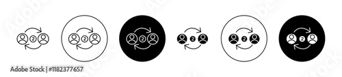 Peer to peer icons set in black filled and outlined style