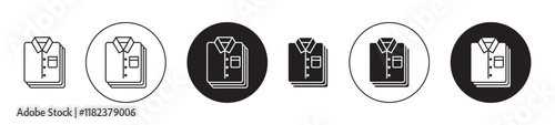 Stack of folded shirts icons set in black filled and outlined style