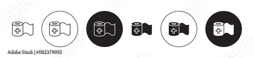 Sterile gauze icons set in black filled and outlined style