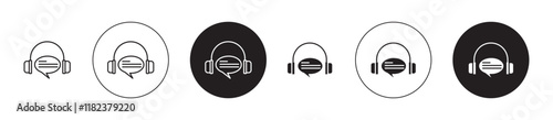 Support service headset icons set in black filled and outlined style