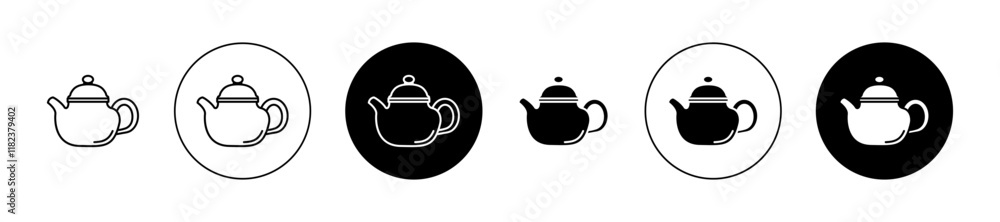 Teapot icons set in black filled and outlined style Teapot icons set in black filled and outlined style