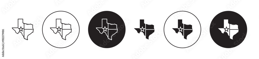 Texas map icons set in black filled and outlined style Texas map icons set in black filled and outlined style