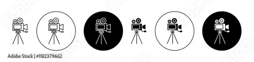 TV camera icons collection in black and blue colors