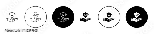 User protection icons set in black filled and outlined style