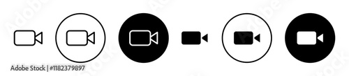 Video call icons in black and blue set