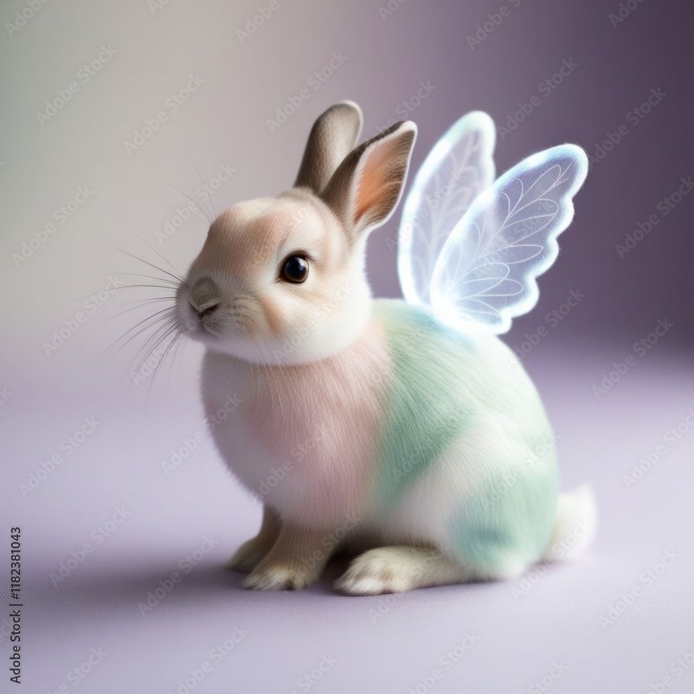 Fototapeta premium Fantasy baby rabbit with fairy wings. Easter or Valentine's day concept