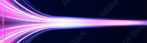 Low-poly construction of fine lines. Vector art of dynamic light motion, light trail, high speed effect, traffic motion. Expressway, the effect of car headlights.	