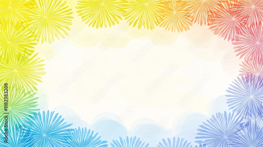 Vibrant Rainbow Fireworks Floral Frame Border Design Vibrant Rainbow Fireworks Floral Frame Border Design