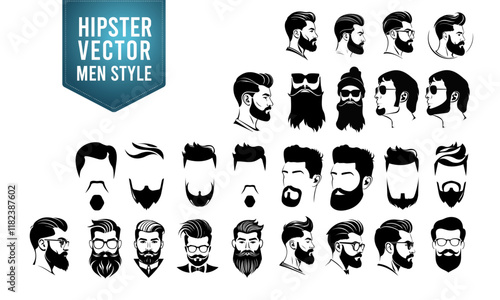 logo et icones pour coiffure et mode des hommes en barbe et moustache type "hypster"