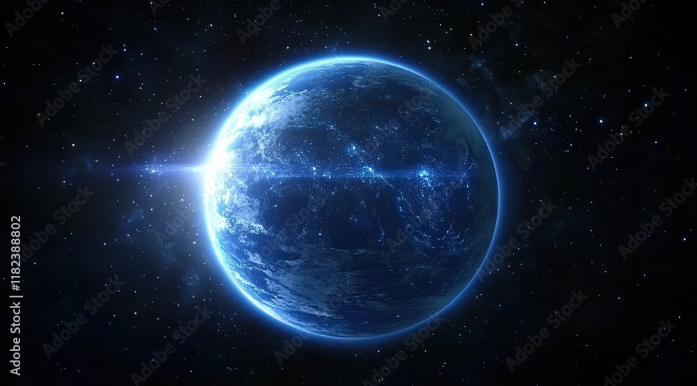A blue Earth with glowing starlight in the space background A blue Earth with glowing starlight in the space background