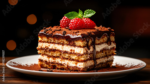 f0b Italian tiramisu with layers of coffeesoaked ladyfingers and mascarpone cream photo