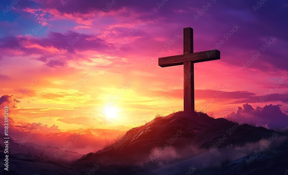 The cross on the hill with a sunset sky background, a Jesus Christ wallpaper for mobile phones and computer screen backdrop design. The cross on the hill with a sunset sky background, a Jesus Christ wallpaper for mobile phones and computer screen backdrop design.