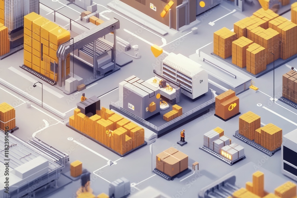 Automated warehouse, packages, transport, workers, efficiency. Automated warehouse, packages, transport, workers, efficiency.