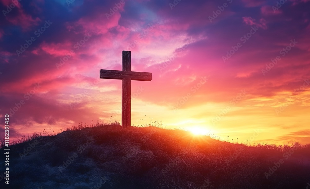 The cross on the hill with a sunset sky background, a Jesus Christ wallpaper for mobile phones and computer screen backdrop design. The cross on the hill with a sunset sky background, a Jesus Christ wallpaper for mobile phones and computer screen backdrop design.