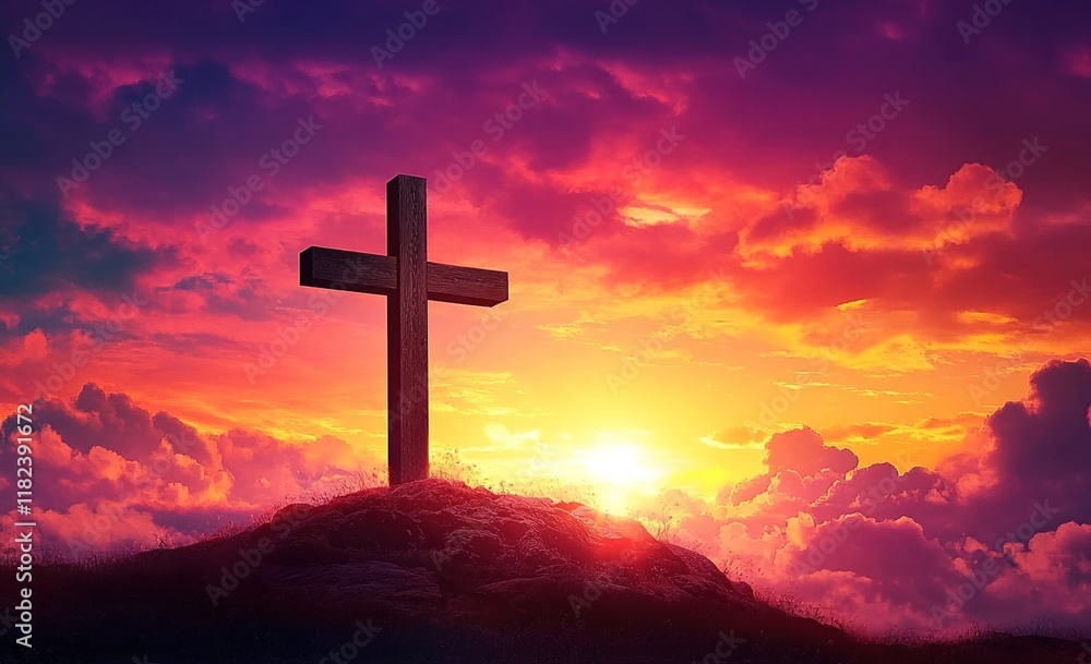 The cross on the hill with a sunset sky background, a Jesus Christ wallpaper for mobile phones and computer screen backdrop design. The cross on the hill with a sunset sky background, a Jesus Christ wallpaper for mobile phones and computer screen backdrop design.
