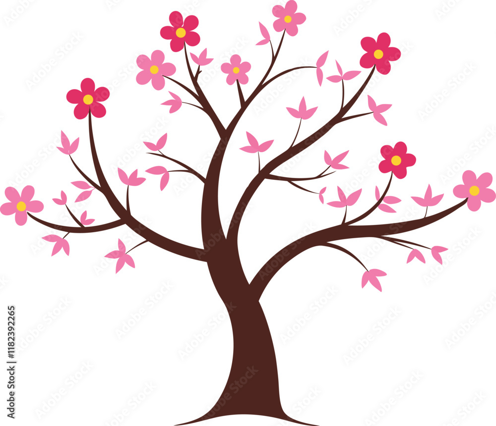 Fototapeta premium Vector illustration of decorative, abstract tree with hearts and couple of birds in black color on white background. Wall sticker.