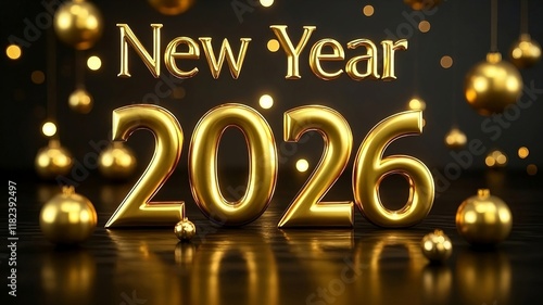 3d text new year 2026 gold realistic rendering new year celebration