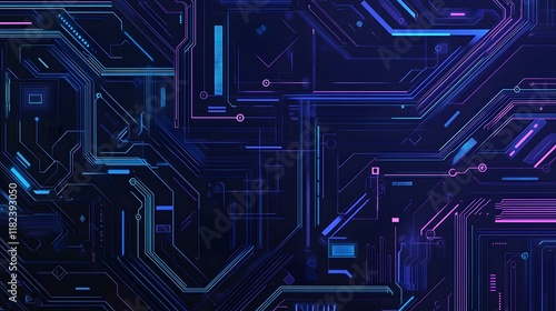 Futuristic blue abstract background featuring circuit board circles and various tech elements.