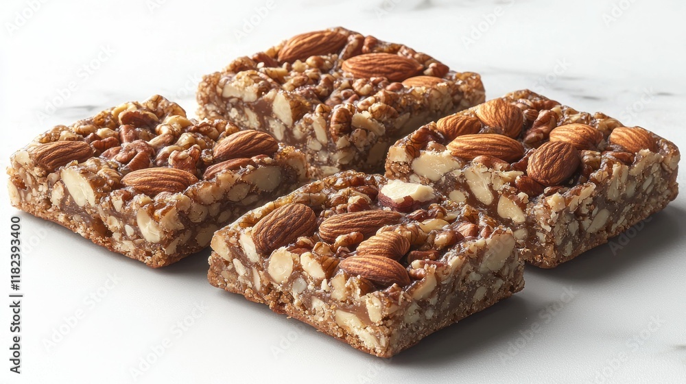 Nut and seed snack bars arranged on a surface. Nut and seed snack bars arranged on a surface.