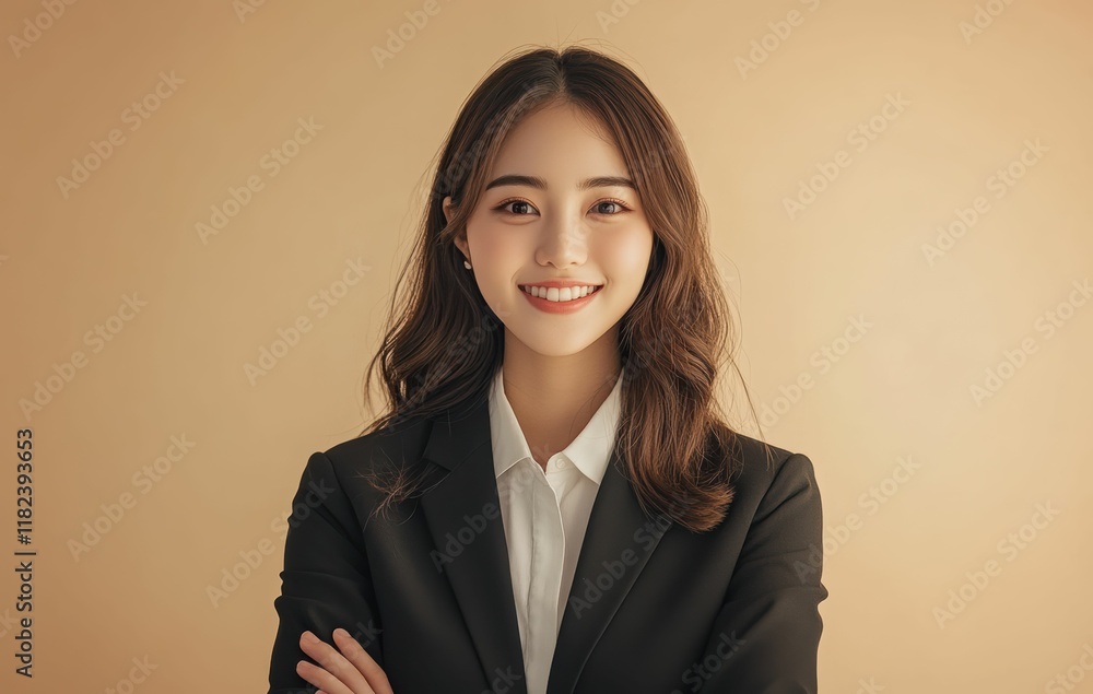 A smiling woman in minimalistic earth tone attire exudes warmth and elegance, set against a soft green background. Her serene expression highlights natural beauty and simplicity. A smiling woman in minimalistic earth tone attire exudes warmth and elegance, set against a soft green background. Her serene expression highlights natural beauty and simplicity.