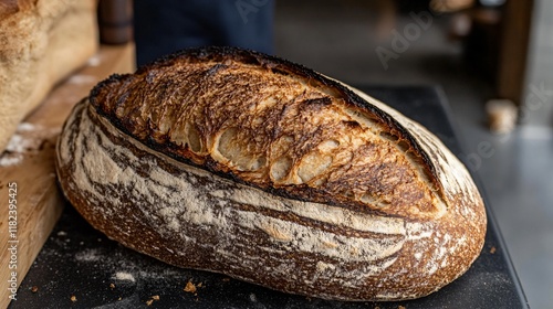 Artisan Crusty Sourdough Bread Loaf Closeup photo