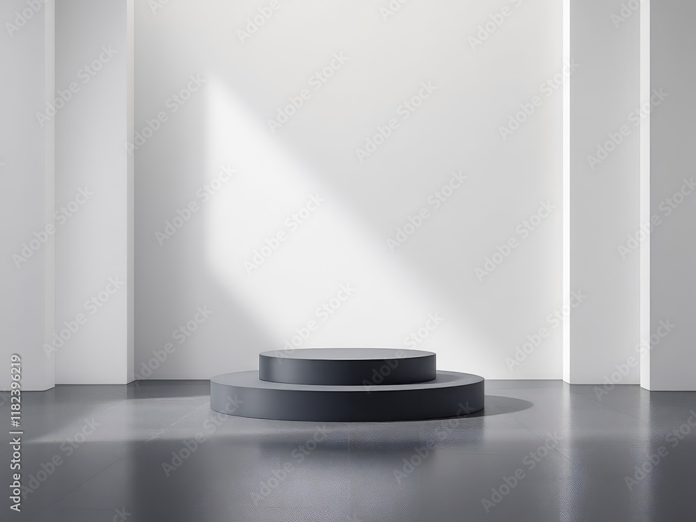 Fototapeta premium Minimalist Empty Pedestal in Modern Interior with Soft Natural Lighting 