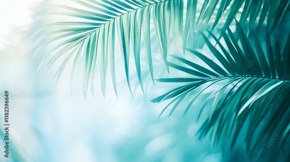 Fototapeta premium Monotone background wall with tree palm leaf shadows