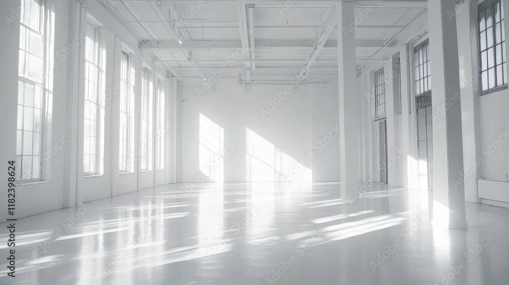 Sunlit Minimalist White Interior Space: A Study in Light and Shadow Sunlit Minimalist White Interior Space: A Study in Light and Shadow