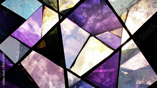 Abstract Geometric Stained Glass Window Design Purple and Teal
