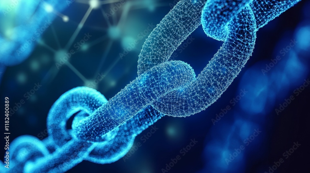 Abstract glowing blue chain links, interconnected network. Abstract glowing blue chain links, interconnected network.