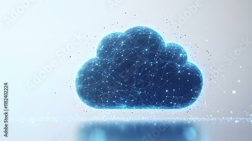 Cloud computing infrastructure with digital management icons and circuit graphics on a blue background.