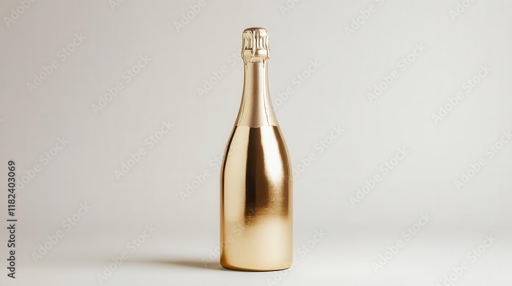 Fototapeta premium elegant gold champagne bottle with luxurious metallic finish photographed against clean white background for premium branding