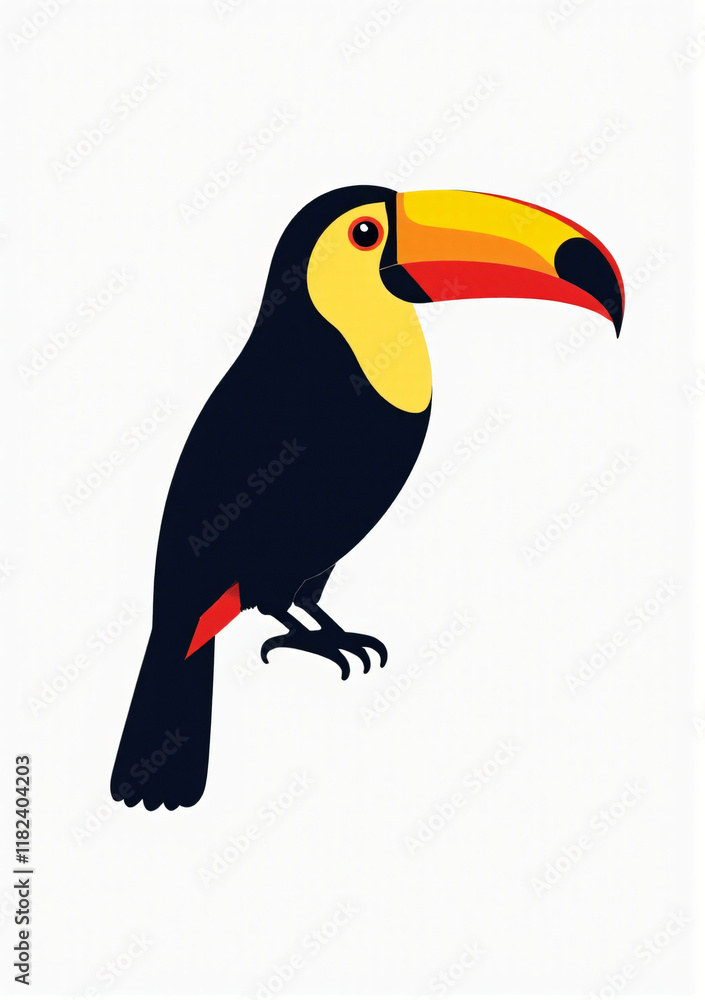 Fototapeta premium Colorful Toucan with Bright Beak on White Background, 2D Vector Illustration 