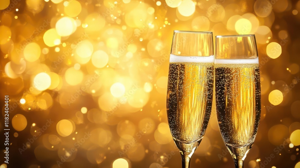 festive celebration scene with elegant champagne flutes against luxurious golden bokeh background perfect for special occasions and holiday designs festive celebration scene with elegant champagne flutes against luxurious golden bokeh background perfect for special occasions and holiday designs