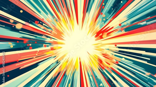 Blank comic pop art style template with clouds, beams, and dots; features an empty speech bubble