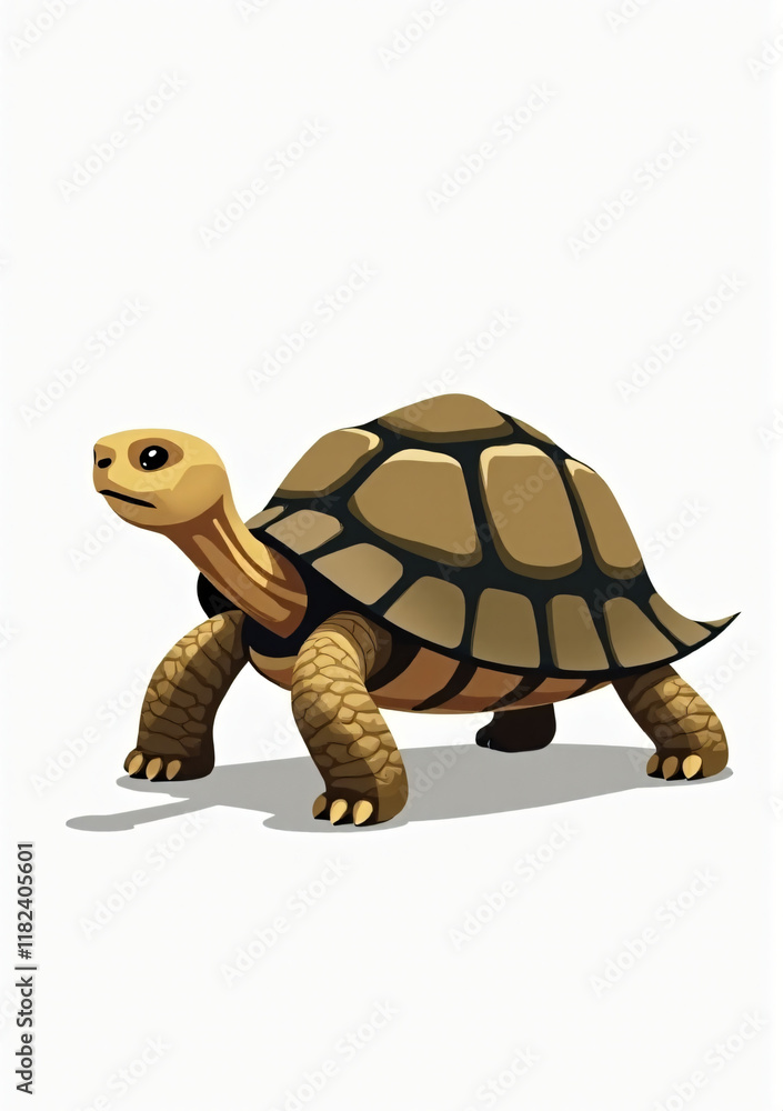 Obraz premium Peaceful Big Turtle Walking, 2D Cartoon Turtle Illustration on White Background
