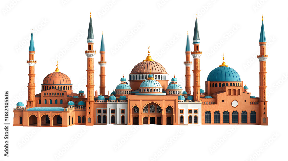 Fototapeta premium Photo of Mosque and Minaret isolated on transparent background 