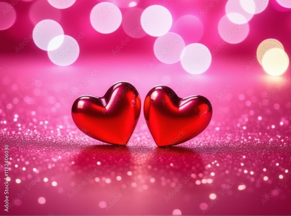 Romantic decorative hearts on a sparkling pink background for a celebration of love and affection Romantic decorative hearts on a sparkling pink background for a celebration of love and affection