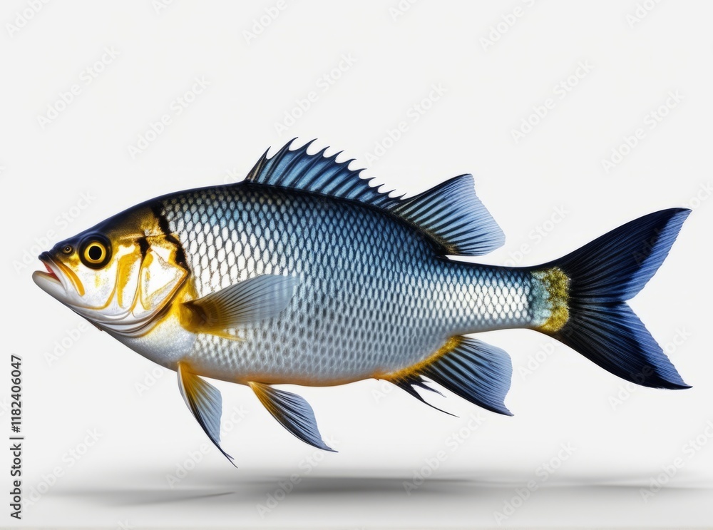 Freshwater fish displaying vibrant colors and detailed features in a neutral background setting Freshwater fish displaying vibrant colors and detailed features in a neutral background setting