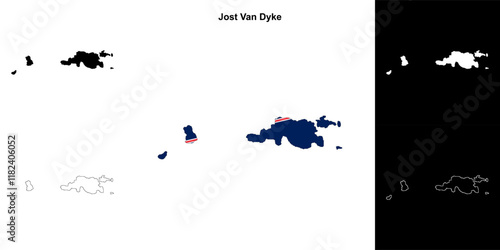 Jost Van Dyke district outline map set photo