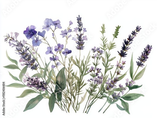 Wallpaper Mural delicate watercolor lavender bouquet arrangement with wildflowers and botanical elements in soft purple and sage green palette Torontodigital.ca