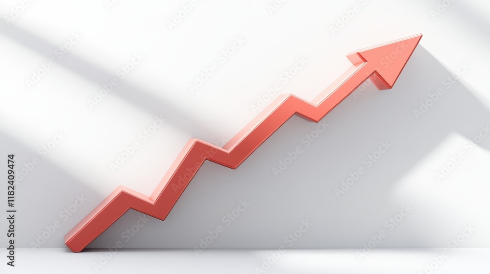 A 3D coral arrow pointing upwards symbolizes growth and progress. Ideal for presentations about financial success, business achievements or personal development. A 3D coral arrow pointing upwards symbolizes growth and progress. Ideal for presentations about financial success, business achievements or personal development.