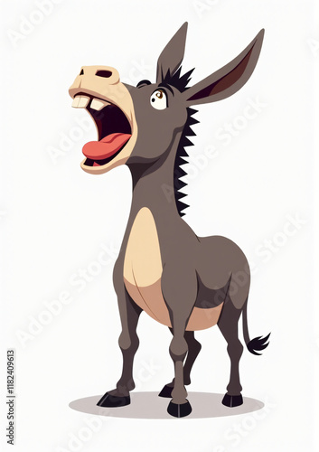 Cute Donkey with Open Mouth, 2D Vector Cartoon Animal Illustration
