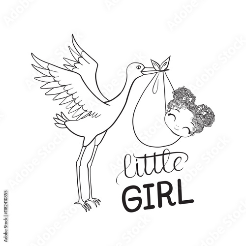 Vector greeting card. Baby shower card. Baby announcement card design element. It's a girl lettering. Baby shower party design element.