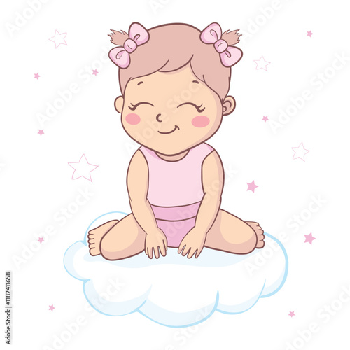 Vector greeting card. Baby shower card. Baby announcement card design element. It's a girl lettering. Baby shower party design element.