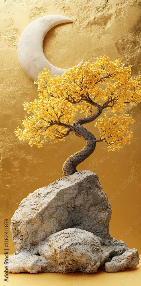 Obraz premium Tree in the glow of the golden moon
