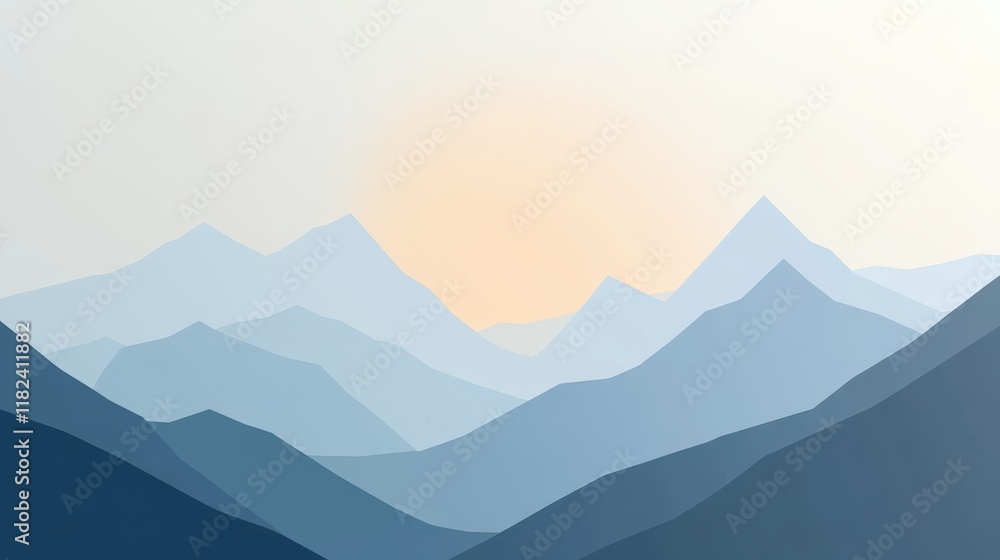 Obraz premium Serene minimalist abstract mountain ranges digital art calm environment soft colors tranquil viewpoint