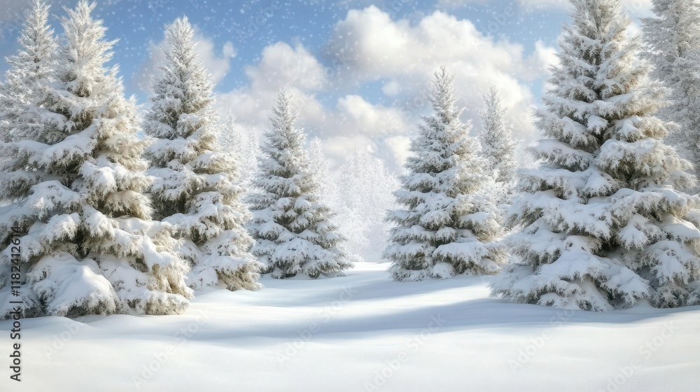 serene winter wonderland landscape with snow-covered pine trees creating magical forest scene in pure white natural setting serene winter wonderland landscape with snow-covered pine trees creating magical forest scene in pure white natural setting