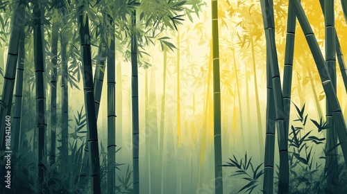 Obraz na płótnie Serene bamboo forest illustration tranquil nature scene digital art layered depth minimalist design w salonie